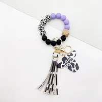 Retro Cow Pattern Alloy Wood Silica Gel Unisex Keychain sku image 9