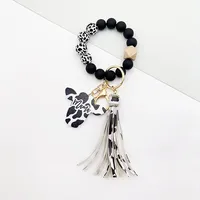 Retro Cow Pattern Alloy Wood Silica Gel Unisex Keychain sku image 10