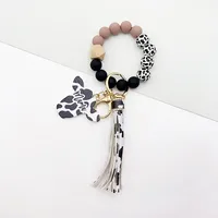 Retro Cow Pattern Alloy Wood Silica Gel Unisex Keychain sku image 6