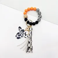 Retro Cow Pattern Alloy Wood Silica Gel Unisex Keychain sku image 12