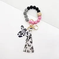 Retro Cow Pattern Alloy Wood Silica Gel Unisex Keychain sku image 8