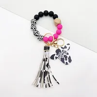 Retro Cow Pattern Alloy Wood Silica Gel Unisex Keychain sku image 7