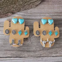 1 Set Cowboy Style Classic Style Cactus Heart Shape Boots Plating Inlay Zinc Alloy Turquoise Ear Studs main image 1