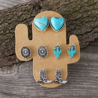 1 Set Cowboy Style Classic Style Cactus Heart Shape Boots Plating Inlay Zinc Alloy Turquoise Ear Studs main image 4