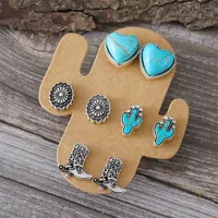 1 Set Cowboy Style Classic Style Cactus Heart Shape Boots Plating Inlay Zinc Alloy Turquoise Ear Studs sku image 1
