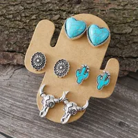 1 Set Cowboy Style Classic Style Cactus Heart Shape Boots Plating Inlay Zinc Alloy Turquoise Ear Studs sku image 2