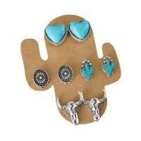 1 Set Cowboy Style Classic Style Cactus Heart Shape Boots Plating Inlay Zinc Alloy Turquoise Ear Studs main image 5