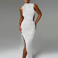 Women's Sheath Dress Sexy Round Neck Sleeveless Solid Color Maxi Long Dress Holiday Banquet Date main image 4