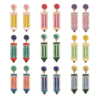 1 Pair Simple Style Pencil Enamel Inlay Zinc Alloy Rhinestones Drop Earrings main image 1