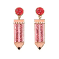 1 Pair Simple Style Pencil Enamel Inlay Zinc Alloy Rhinestones Drop Earrings main image 4