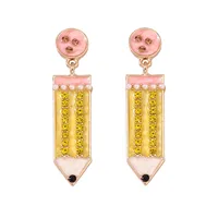 1 Pair Simple Style Pencil Enamel Inlay Zinc Alloy Rhinestones Drop Earrings main image 3