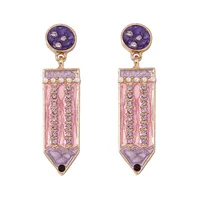 1 Pair Simple Style Pencil Enamel Inlay Zinc Alloy Rhinestones Drop Earrings sku image 3