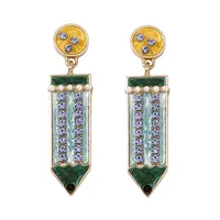 1 Pair Simple Style Pencil Enamel Inlay Zinc Alloy Rhinestones Drop Earrings sku image 5