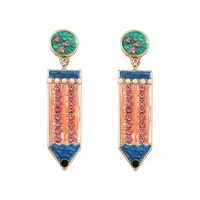 1 Pair Simple Style Pencil Enamel Inlay Zinc Alloy Rhinestones Drop Earrings sku image 6