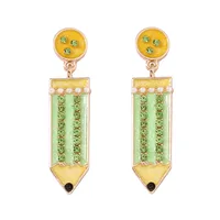 1 Pair Simple Style Pencil Enamel Inlay Zinc Alloy Rhinestones Drop Earrings sku image 7