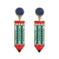 1 Pair Simple Style Pencil Enamel Inlay Zinc Alloy Rhinestones Drop Earrings sku image 9