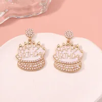 1 Pair IG Style Cute Letter Cake Enamel Inlay Zinc Alloy Rhinestones Drop Earrings main image 5