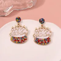 1 Pair IG Style Cute Letter Cake Enamel Inlay Zinc Alloy Rhinestones Drop Earrings sku image 1