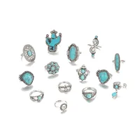 Hip-Hop Retro Leaf Turquoise Alloy Wholesale Rings main image 2
