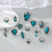 Hip-Hop Retro Leaf Turquoise Alloy Wholesale Rings main image 4