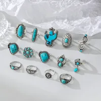 Hip-Hop Retro Leaf Turquoise Alloy Wholesale Rings main image 5