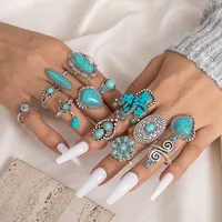 Hip-Hop Retro Leaf Turquoise Alloy Wholesale Rings sku image 1