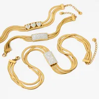 304 Stainless Steel White Gold Plated Gold Plated Casual Modern Style Inlay Solid Color Rhinestones Bracelets Necklace main image 3