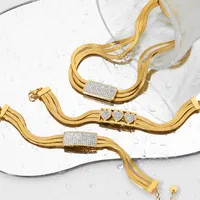 304 Stainless Steel White Gold Plated Gold Plated Casual Modern Style Inlay Solid Color Rhinestones Bracelets Necklace main image 2
