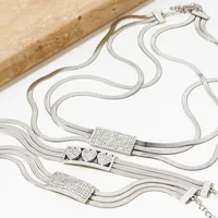 304 Stainless Steel White Gold Plated Gold Plated Casual Modern Style Inlay Solid Color Rhinestones Bracelets Necklace main image 4