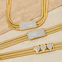 304 Stainless Steel White Gold Plated Gold Plated Casual Modern Style Inlay Solid Color Rhinestones Bracelets Necklace main image 5