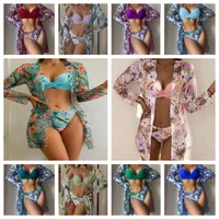 Women's Vacation Printing Solid Color 3 Pieces Set Bikinis Swimwear main image 1