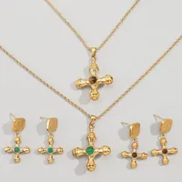 304 Stainless Steel 18K Gold Plated Casual Simple Style Polishing Plating Inlay Cross Artificial Gemstones Earrings Necklace main image 1