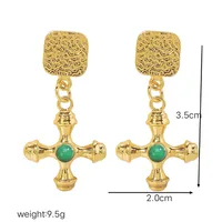 304 Stainless Steel 18K Gold Plated Casual Simple Style Polishing Plating Inlay Cross Artificial Gemstones Earrings Necklace sku image 3
