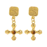304 Stainless Steel 18K Gold Plated Casual Simple Style Polishing Plating Inlay Cross Artificial Gemstones Earrings Necklace sku image 4