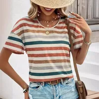 Women's T-shirt Short Sleeve T-Shirts Printing Stripe Streetwear Stripe main image 4
