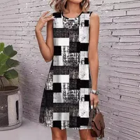 Women's Regular Dress Streetwear Round Neck Printing Sleeveless Printing Checkered Above Knee Holiday Beach main image 4