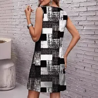 Women's Regular Dress Streetwear Round Neck Printing Sleeveless Printing Checkered Above Knee Holiday Beach main image 3