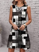 Women's Regular Dress Streetwear Round Neck Printing Sleeveless Printing Checkered Above Knee Holiday Beach sku image 4