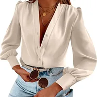 Women's Blouse Long Sleeve Blouses Button Streetwear Solid Color main image 1