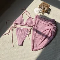 Women's Sexy Solid Color 3 Pieces Set Bikinis Swimwear sku image 6