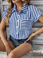 Women's Blouse Short Sleeve Blouses Simple Style Stripe sku image 1