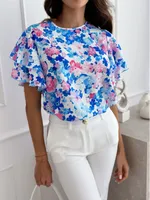 Women's Blouse Short Sleeve Blouses Vacation Flower sku image 1