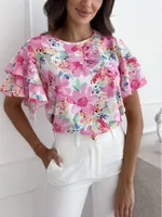 Women's Blouse Short Sleeve Blouses Vacation Flower sku image 9