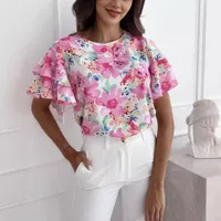 Women's Blouse Short Sleeve Blouses Vacation Flower main image 3