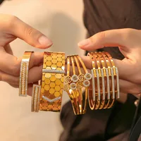 Casual Simple Style Hexagon Round Titanium Steel 18K Gold Plated Rhinestones Bangle In Bulk main image 1