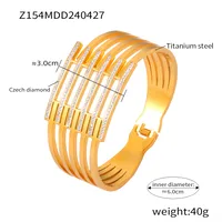 Casual Simple Style Hexagon Round Titanium Steel 18K Gold Plated Rhinestones Bangle In Bulk sku image 4