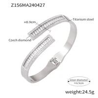 Casual Simple Style Hexagon Round Titanium Steel 18K Gold Plated Rhinestones Bangle In Bulk sku image 2