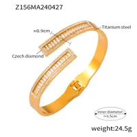 Casual Simple Style Hexagon Round Titanium Steel 18K Gold Plated Rhinestones Bangle In Bulk sku image 3