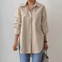 Women's Blouse Long Sleeve Blouses Pocket Simple Style Solid Color main image 4