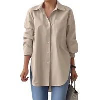 Women's Blouse Long Sleeve Blouses Pocket Simple Style Solid Color main image 5